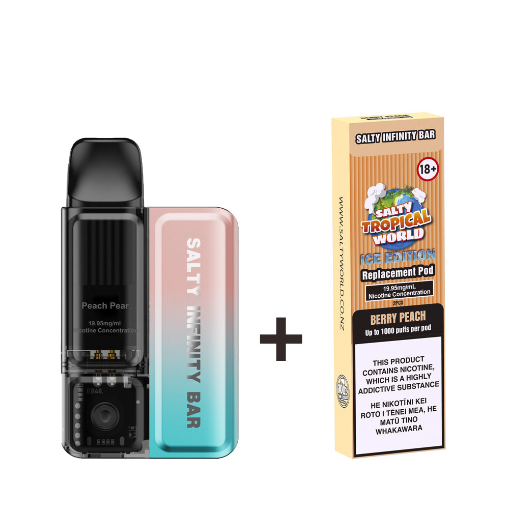 [Ice Edition] Peach Pear Disposable Vape + 2 x Replacement Pods COMBO